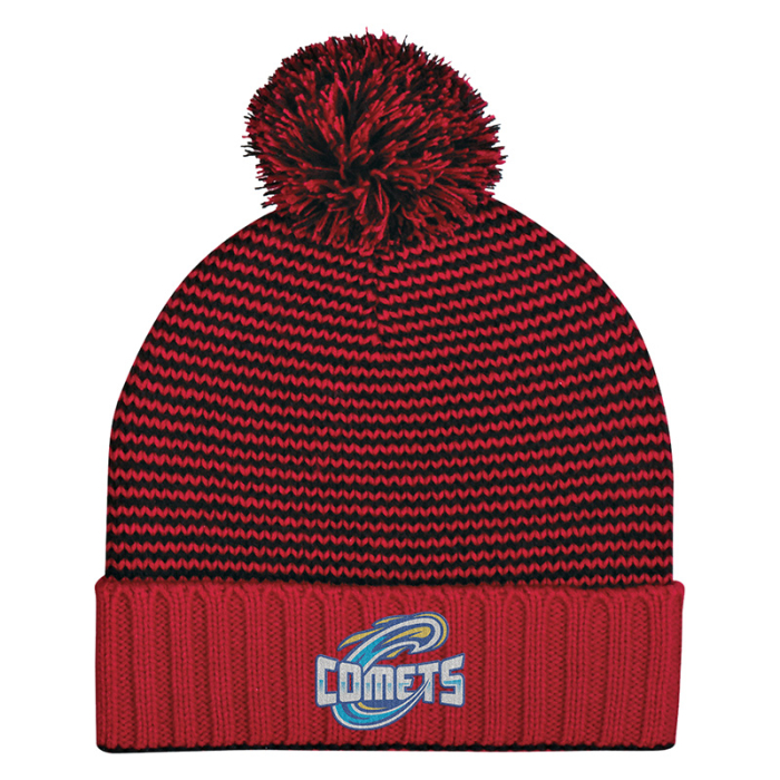 Custom Printed Knit Pom Striped Beanie with Cuff