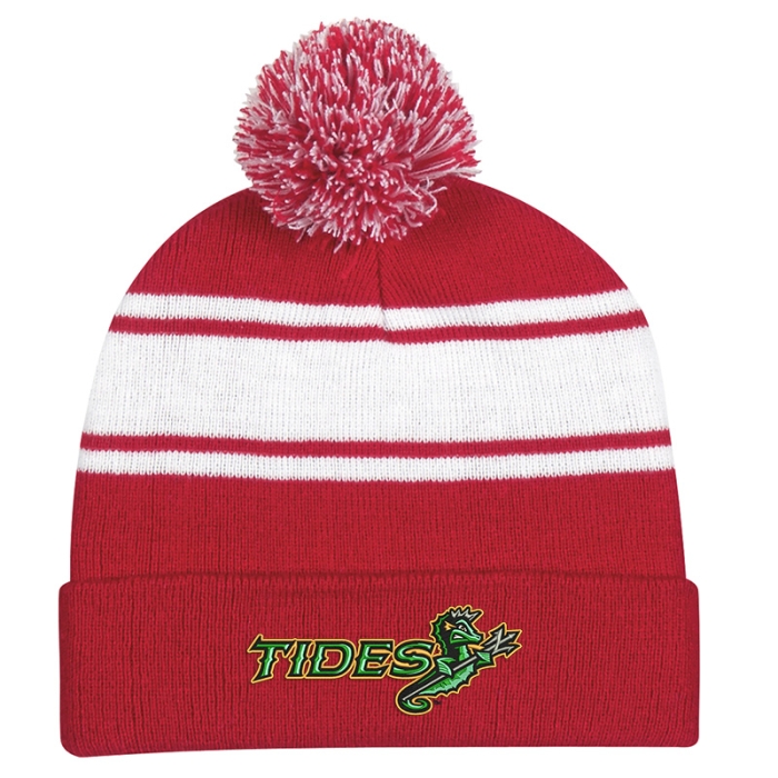 Custom Printed Two-Tone Knit Pom Beanie with Cuff
