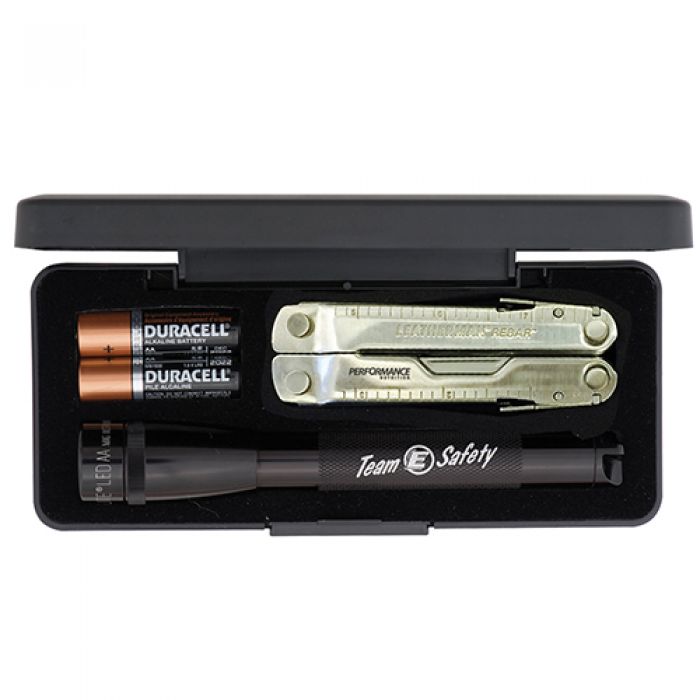Customized AA Mini Maglite LED Flashlights with Leatherman Rebar Tools