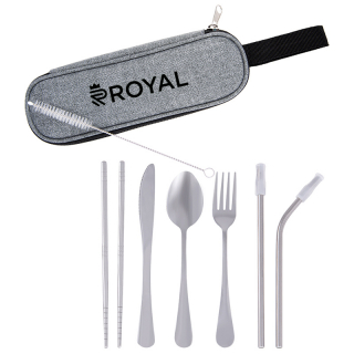 Custom Printed Stainless Steel Cutlery Set In Pouch