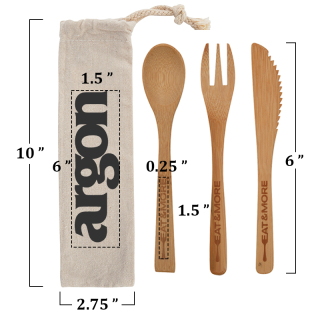 3 Piece Bamboo Utensil Set In Travel Pouch