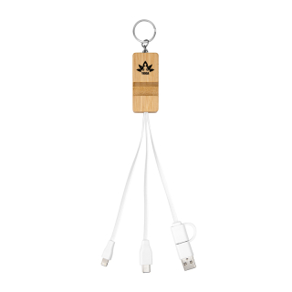 Bamboo Phone Holder Keyrings with Charging Cables