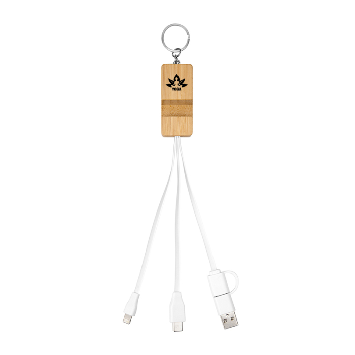 Promotional Bamboo Phone Holder Keyrings with Charging Cables