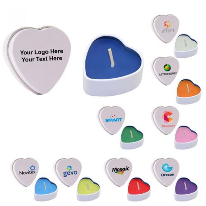 Custom Printed Heart Tin Candles