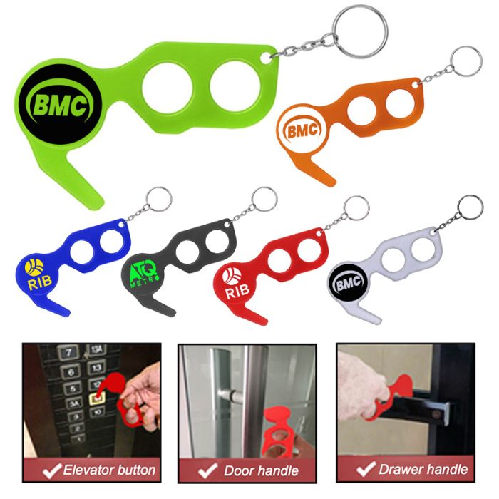 Custom Printed PPE No Touch Door Opener Closer with Key Chain