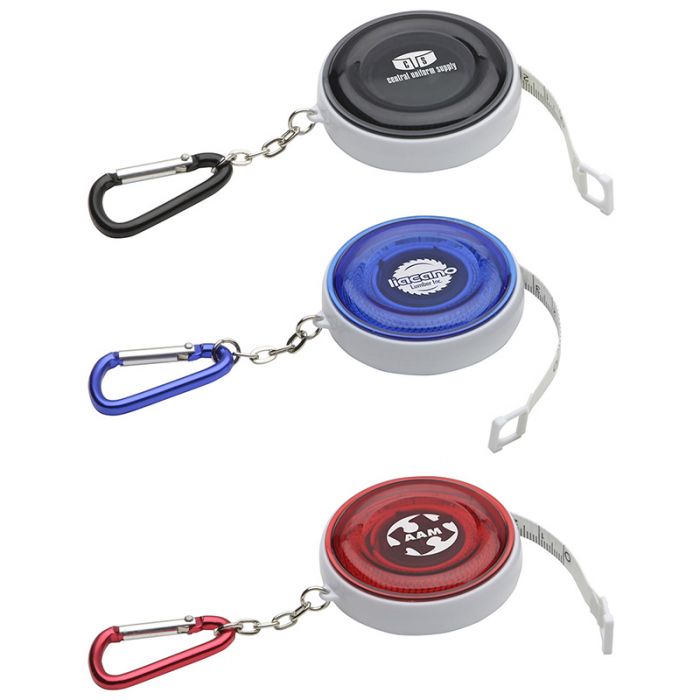 Custom Imprinted Round Retractable 5' Tape Measures with Carabiner