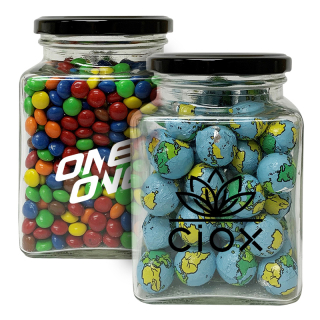 Printed 23 Oz Glass Containers with Chocolate Littles and Chocolate Balls