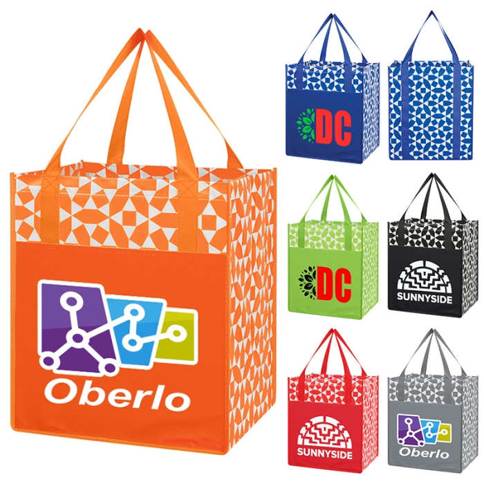 Custom Imprinted Geometric Non-Woven Shopping Tote Bags