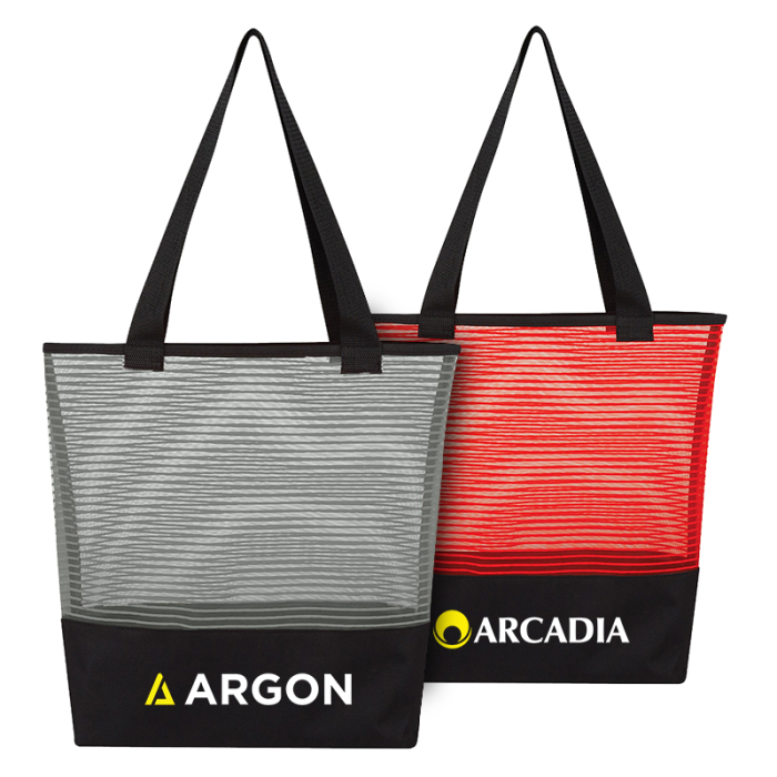 Customized Sheer Mesh and Polyester Pinstripe Tote Bags