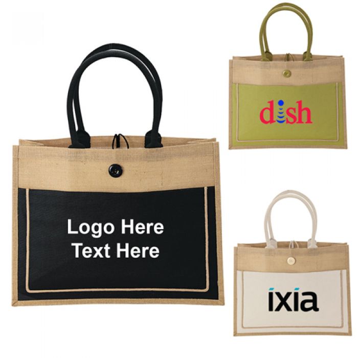 Customized Two Tone Natural Jute Tote Bags