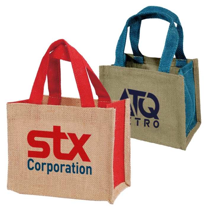 Promotional Natural Two Tone Jute Small Tote Bags