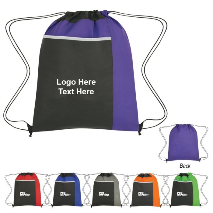Custom Printed Non-Woven Drawstring Pack with Large Front Pockets