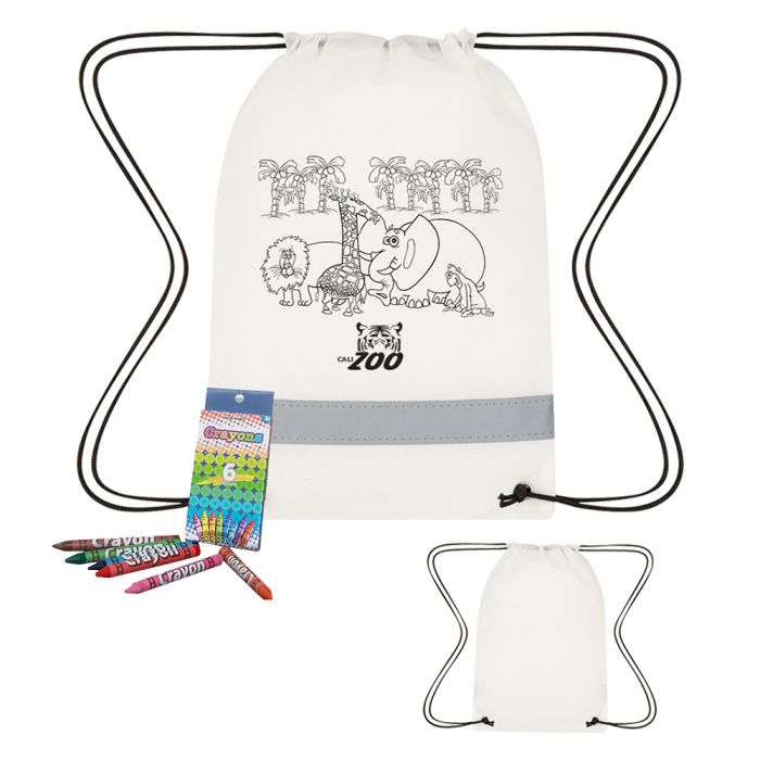 Personalized Reflective Coloring Drawstring Bags with Crayons