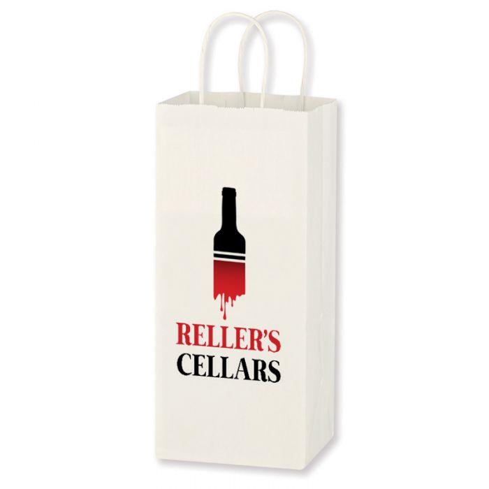 Custom Printed 5.25x13 Inch Kraft White Paper Wine Bags