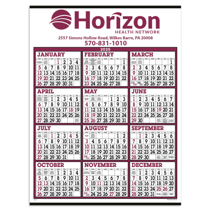 Custom Imprinted Big Numbers Span-A-Year Calendars