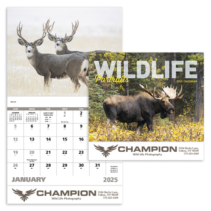 Custom Printed Wildlife Portraits Stapled Wall Calendars