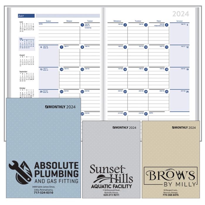 Custom Printed Ruled Monthly Desk Planners Stitched to Paper Covers