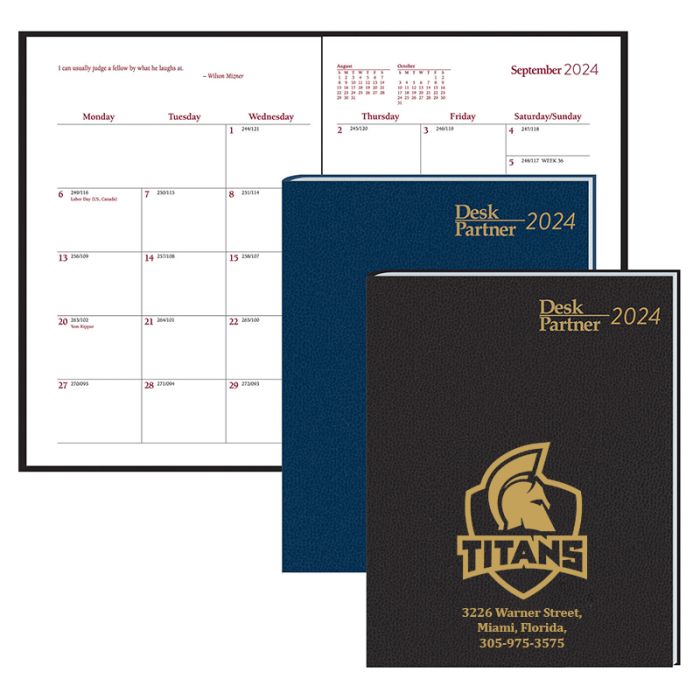 Promotional Monthly Desk Partner Stitched to Cover Planners