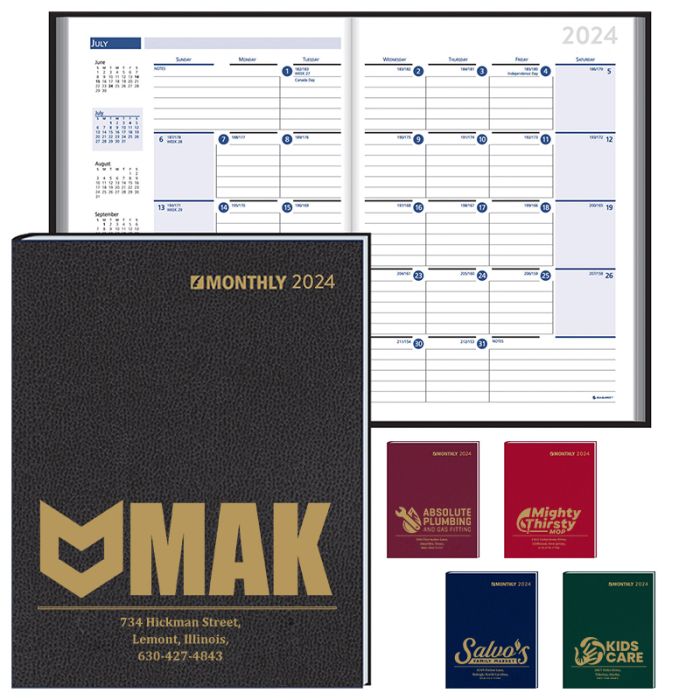 Promotional Ruled Monthly Format Stitched to Cover Desk Planners