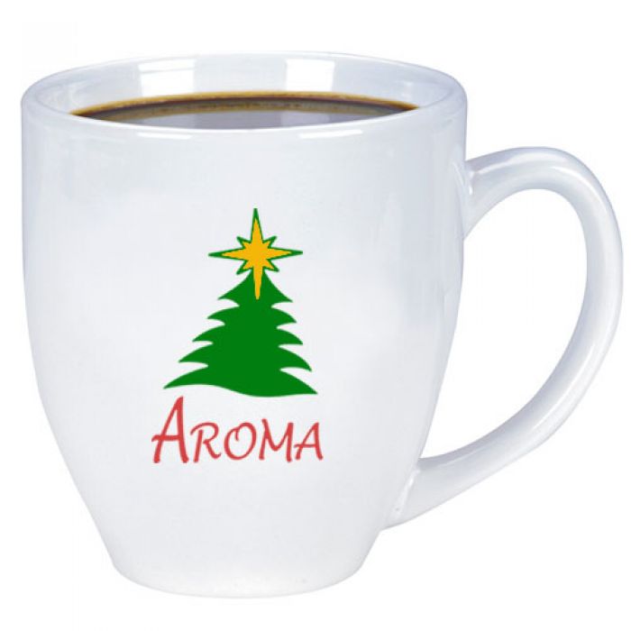 Promotional Logo 15 Oz White Shiny Bistro Ceramic Mugs