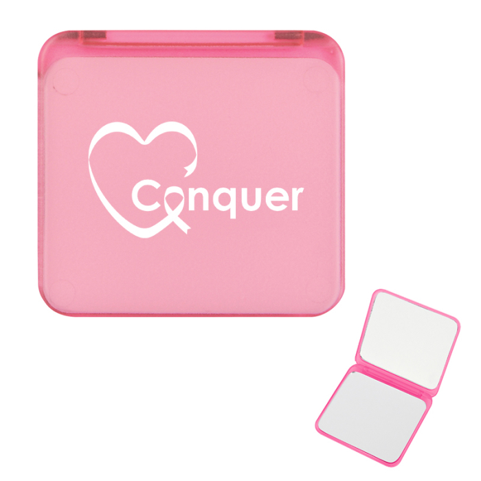 Promotional Pink Awareness Compact Mirror with Dual Magnification