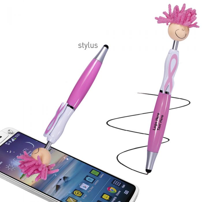 Promotional Pink Awareness MopToppers® Screen Cleaner with Stylus Pens