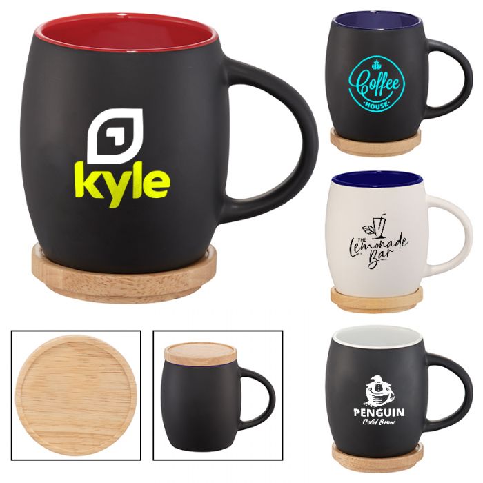 Custom Printed 15 Oz Hearth Ceramic Mug with Wood Lid/Coaster
