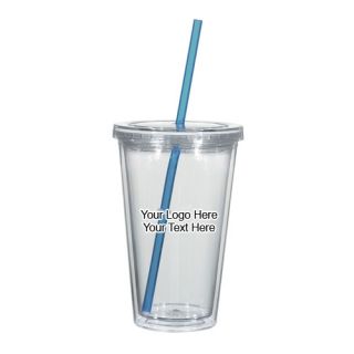 16 Oz Double Wall Acrylic Tumblers with Straw