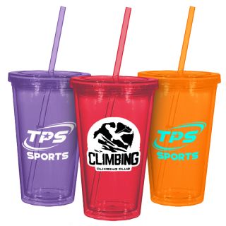 16 Oz Custom Double Wall Acrylic Tumblers with Straw