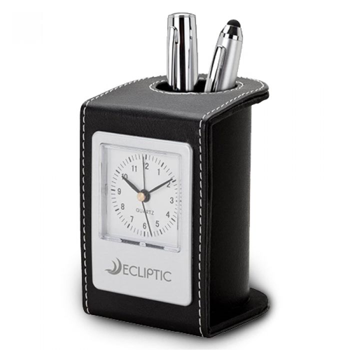 Custom Printed Alba Desk Clock & Pen Cups