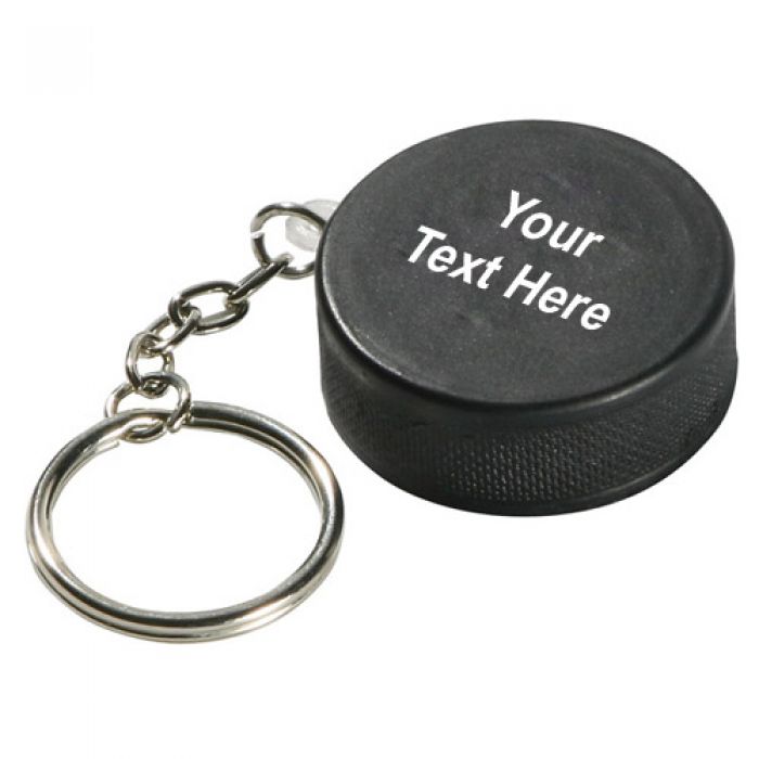 Logo Imprinted Hockey Puck Stress Reliever Keychains
