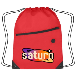 Personalized Sports Pack Front Zipper Polyester Drawstring Bags