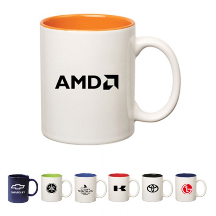 11 Oz Customized Two Tone Colored Stoneware Mugs with C-Handle