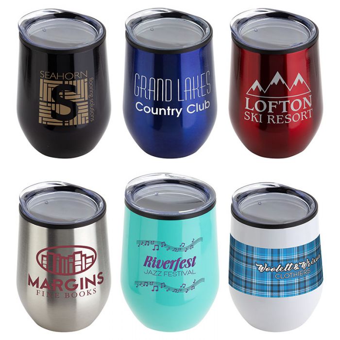 12 Oz Promotional Onyx Stainless Steel Wine Goblets
