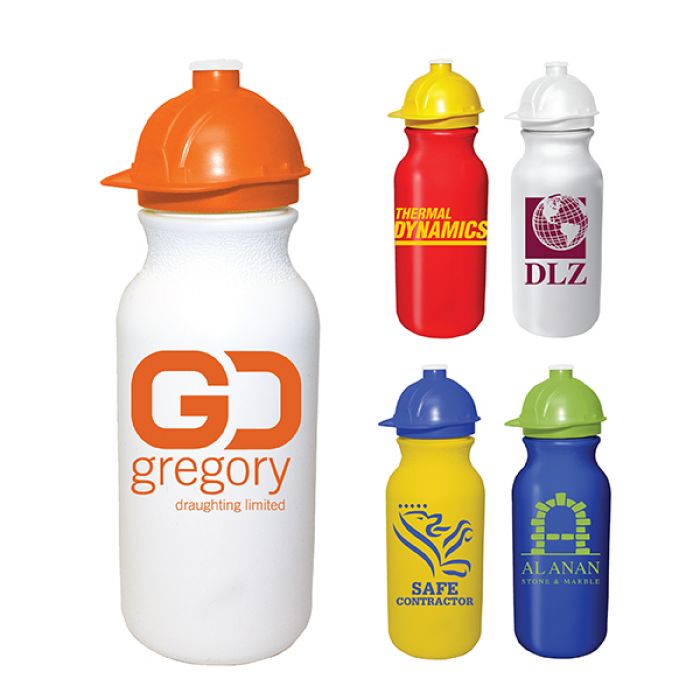 Custom 20 Oz Value Cycle Bottles with Safety Helmet Push'n Pull Cap