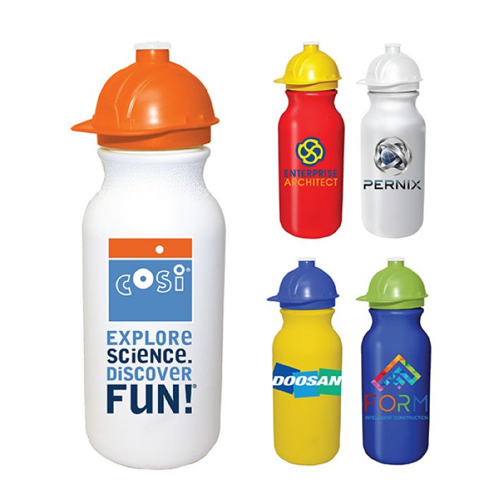 Personalized Full Color 20 Oz Value Cycle Bottles with Safety Helmet Push'n Pull Cap
