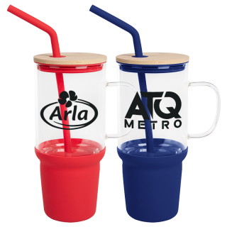 ized 32 Oz Evelyn Glass Tumblers with Handle