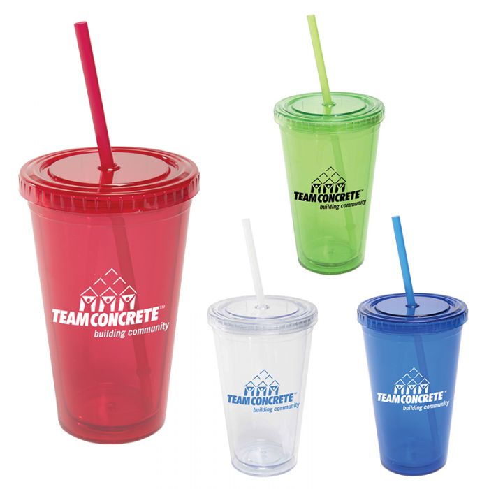 16 Oz Promotional All-Pro Acrylic Tumblers with Straw