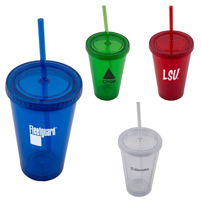 16 Oz Promotional Plastic Tumblers with Straw