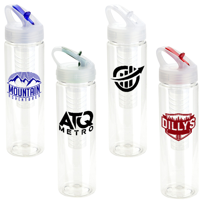 25 Oz Personalized Arena Eco-Polyclear PET Infuser Bottles with Flip-Up Lid