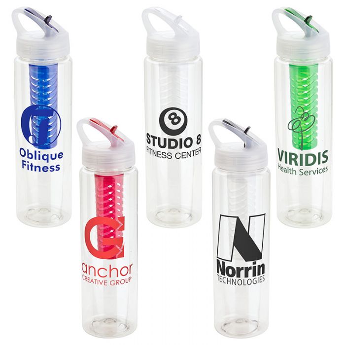 32 Oz Custom Printed Paddock PET Infuser Bottles with Flip-Up Lid