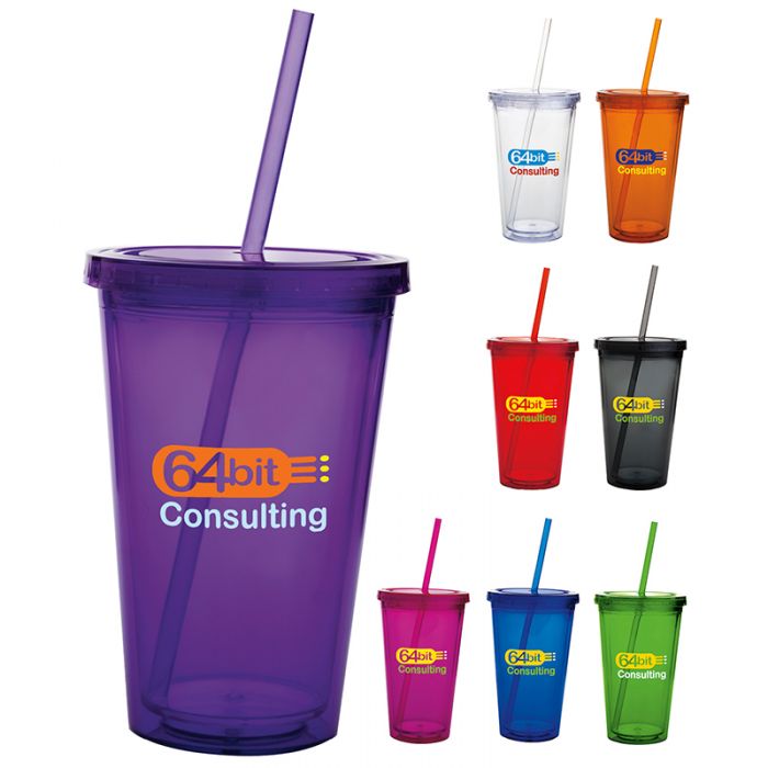 Custom 18 Oz Double Wall Acrylic Tumblers with Straw