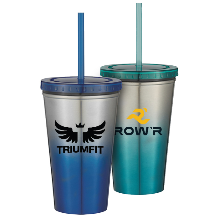 Personalized 16 Oz Double Wall Chroma Tumblers with Straws