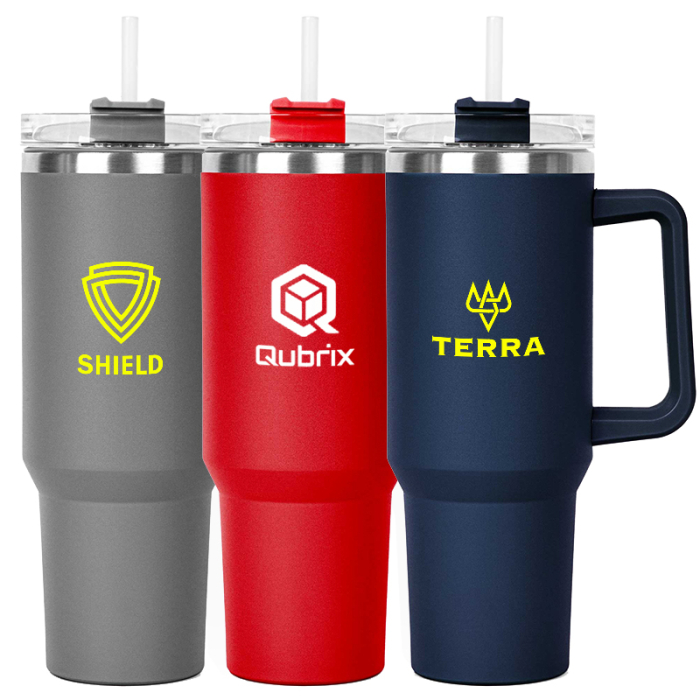 Promotional 40 Oz Safari Tumblers and Straw Lid with Twist Closure