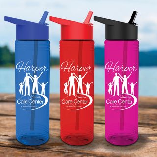 Custom Imprinted 24 Oz Slim Fit Water Bottles with Flip Straw Lid