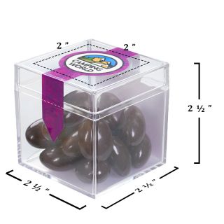 ized Cube Shaped Acrylic Container with Chocolate Almonds