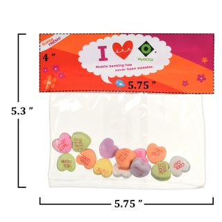 ized Candy Bag with Header Card with Conversation Hearts
