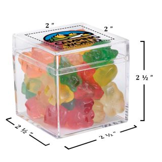 ized Cube Shaped Acrylic Container with Gummy Bears