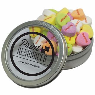 Short Round Tins with Conversation Hearts
