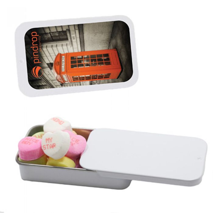 Promotional Slider Tin with Conversation Hearts